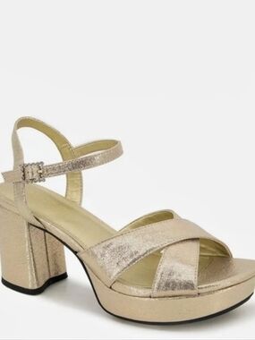 Kenneth Cole Reaction Reeva Metallic Platform Sandal Heels Gold US 9.5 M